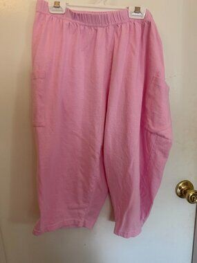 Sea Breeze Pink Cotton Capris W 2X
